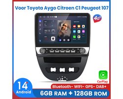 Awesafe Autoradio - RAM 6GB + ROM 128GB - 10.1 Inch Radio Scherm - Geschikt Voor Toyota Aygo Citroen C1 Peugeot 107 2005 t/m 2014 - Draadloze Carplay Android Auto - GPS Navigatie - Bluetooth Wifi