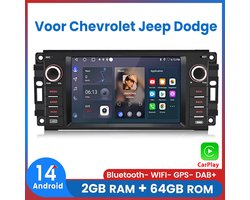 Awesafe Autoradio - Voor Chevrolet Jeep Chrysler Grand Cherokee Dodge RAM - 7 inch IPS Scherm - Draadloos Apple CarPlay & Android Auto - GPS Navigatie - Ram 2GB + Rom 64GB - Radio Scherm - Bluetooth & Wifi