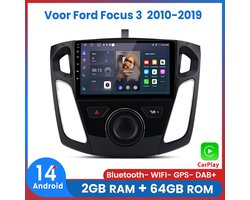 Awesafe Autoradio Voor Ford Focus 3 2010 t/m 2019 - Android 14 - Draadloos Apple Carplay & Android Auto - 2GB + 64GB - 4 Core processor - Bluetooth & Wifi GPS Navigatie - 2011 2012 2013 2014 2015 2016 2017 2018 2019