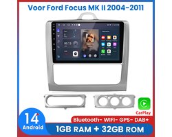Awesafe Autoradio Voor Ford Focus MK II 2004 t/m 2011 - Android 14 - Draadloos Apple Carplay & Android Auto - 1GB + 32GB - 4 Core processor - Bluetooth & Wifi GPS Navigatie - 2005 2006 2007 2008 2009 2010 2011