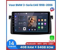 Awesafe Autoradio Voor Geschikt BMW 3-Serie E46 1998 t/m 2006 - RAM 4GB + ROM 64GB - 8 Kern V1PRO - Draadloos Apple Carplay & Android auto - GPS Navigatie 4G WIFI - Ondersteuning invoegen 4G SIM - 1998 1999 2000 2001 2002 2003 2004 2005 2006