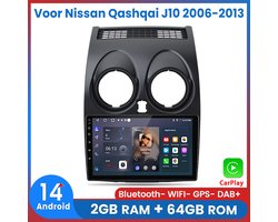 Awesafe Autoradio Voor Nissan Qashqai J10 2006 t/m 2013 - Android 14 - Draadloos Apple Carplay & Android Auto - 2GB + 64GB - 4 Core processor - Bluetooth & Wifi GPS Navigatie - 2006 2007 2008 2009 2010 2011 2012 2013