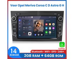 Awesafe Autoradio - Voor Opel Meriva Corsa C D Astra G H - Draadloos Apple Carplay & Android Auto - Android 14 - Radio met navigatie - 7 inch HD touchscreen - Ram 2GB + Rom 64GB - Zwart