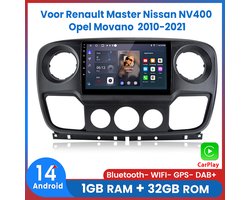 Awesafe Autoradio Voor Renault Master / Nissan NV400 / Opel Movano 2010 t/m 2021 - Apple Carplay & Android Auto - 1+32GB - GPS Navigatie RDS - Bluetooth & Wifi