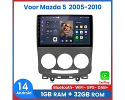Awesafe Carplay Android 14 Autoradio - Geschikt Voor Mazda 5 2005 t/m 2010 - Draadloos Apple Carplay & Android Auto - 1GB + 32GB - 4 Core processor - Bluetooth & Wifi GPS Navigatie