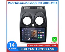 Awesafe Carplay Android14 Autoradio - Geschikt Voor Nissan Qashqai J10 2006 t/m 2013 - Draadloos Apple Carplay & Android Auto - 1GB + 32GB - 4 Core processor - Bluetooth & Wifi GPS Navigatie - 2006 2007 2008 2009 2010 2011 2012 2013