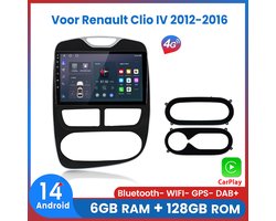 Awesafe Carplay Autoradio Geschikt voor Renault Clio 4 2012-2016 - Android 14 - Draadloos Apple Carplay & Android Auto - 6GB + 128GB - 8-Core processor - Bluetooth & Wifi - GPS Navigatie