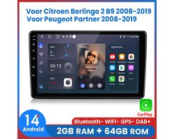 Awesafe Geschikt Voor Citroen Berlingo 2 B9 Peugeot Partner 2008 t/m 2019 - Carplay & Android auto - 2GB+64GB - GPS Navigatie Bluetooth WIFI