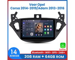 Awesafe Geschikt voor Voor Opel Corsa (2014 t/m 2019)/ Opel Adam (2013 t/m 2016) - 2+64GB 4Core - 9 inch Android 14.0 CarPlay Autoradio - Draadloos CarPlay & Android Auto - Bluetooth & WiFi - GPS Navigatie