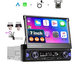 Boscer 1 Din Autoradio met Klapscherm - Draadloos Apple CarPlay & Android Auto - 7 Inch Scherm - Bluetooth & FM/AM Radio (RDS) - Incl. Afstandsbediening, Achteruitrijcamera & Microfoon