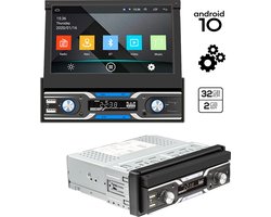 Boscer 1Din Autoradio - Android 10 - Navigatiesysteem - 7' HD Gemotoriseerd klapscherm - 2+32GB - USB, Aux, Bluetooth, WIFI - Achteruitrijcamera