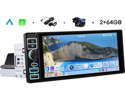 Boscer 1Din Autoradio Universeel - Apple Carplay & Android Auto (Draadloos) - Android 15 - 2+64GB - 6.9 Inch IPS HD Touchscreen - GPS Navigatiesysteem - Bluetooth, USB, USB-C, WIFI & MP5 - AHD Achteruitrijcamera & Microfoon