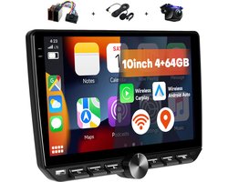 Boscer 2DIN Android 15 Autoradio - 10.1 inch HD IPS Touchscreen - 4+64GB - Draadloze Apple CarPlay & Android Auto - GPS Navigatie - USB, USB-C, Bluetooth, WiFi & MP5 - Inclusief Achteruitrijcamera & Microfoon