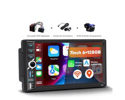 Boscer® 2DIN Android 15 Autoradio – 7 Inch HD IPS Touchscreen – 6+128GB – Draadloze Apple CarPlay & Android Auto – GPS, Bluetooth, WiFi, USB & USB-C – Inclusief Achteruitrijcamera & Microfoon