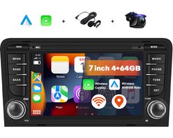 Boscer® Android 15 Autoradio Geschikt voor Audi A3, S3, RS3 (2003-2012) - 4+64GB - 7 inch HD IPS Touchscreen - Draadloze Apple CarPlay & Android Auto - GPS Navigatie - WIFI, Bluetooth, USB & MP5 - Microfoon & AHD Achteruitrijcamera - Nieuw 2026 Model