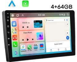 Boscer Autoradio 2Din Universeel - 10.1 Inch IPS HD Touchscreen - Android 13 - Apple Carplay & Android Auto (Draadloos) - 4+64GB - GPS Navigatiesysteem - Bluetooth, WiFi, MP5 - AHD Achteruitrijcamera