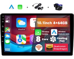 Boscer Autoradio 2Din Universeel - Android 15 - Apple Carplay & Android Auto (Draadloos) - 10.1 Inch HD IPS Touchscreen - 8-Core 4+64GB - Interne Koeler - GPS Navigatiesysteem - USB, Bluetooth, WiFi & MP5 - Achteruitrijcamera & Microfoon