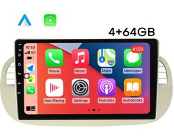Boscer Autoradio Geschikt voor Fiat 500 2007-2015 - Android 15 - Apple Carplay & Android Auto (Draadloos) - 4+64GB - 9 Inch HD IPS Touchscreen - GPS, WIFi, Bluetooth, USB, MP5 - Wit/Beige - Achteruitrijcamera & Microfoon - 2025 Model