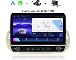 Boscer Autoradio - Geschikt voor Fiat 500 2007-2015 - Android 15 - Apple Carplay & Android Auto (Draadloos) - 9 Inch HD Navigatiesysteem - Wit/Beige - Achteruitrijcamera & Microfoon