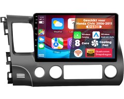 Boscer Autoradio Geschikt voor Honda Civic 2006-2011 - Android 15 - 8-Core 4+64GB - Interne Koeler - Apple Carplay & Android Auto (Draadloos) - 10.1 Inch HD IPS Touchscreen - GPS Navigatiesysteem - USB, WiFi & MP5 - Achteruitrijcamera & Microfoon