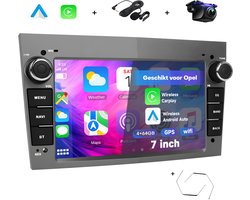 Boscer Autoradio Geschikt voor Opel - Android 15 - Apple Carplay & Android Auto (Draadloos) - 4+64GB - 7 Inch HD Touchscreen - GPS, Bluetooth, USB & MP5 - Navigatiesysteem - Grijs - Demontagesleutels, Achteruitrijcamera & Microfoon