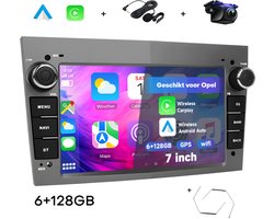 Boscer Autoradio Geschikt voor Opel - Android 15 - Apple Carplay & Android Auto (Draadloos) - 6+128GB - 7 Inch HD Touchscreen - GPS, Bluetooth, USB, SD & MP5 - Navigatiesysteem - Grijs - Demontagesleutels, Achteruitrijcamera & Microfoon