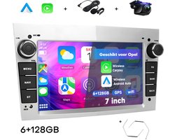Boscer Autoradio Geschikt voor Opel - Android 15 - Apple Carplay & Android Auto (Draadloos) - 6+128GB - 7 Inch HD Touchscreen - GPS, Bluetooth, USB, SD & MP5 - Navigatiesysteem - Zilver - Demontagesleutels, Achteruitrijcamera & Microfoon