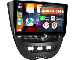 Boscer Autoradio Geschikt voor Peugeot 107, Toyota Aygo & Citroen C1 - Android 15 - 4+64GB - Apple Carplay & Android Auto (Draadloos) - 10 Inch HD IPS Touchscreen - GPS, USB, USB-C, Bluetooth, Wifi & MP5 - Achteruitrijcamera & Microfoon