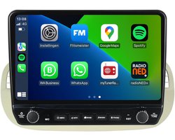 Carplay autoradio voor Fiat 500 Beige | Elegant design | 2007 t/m 2015 | Android 13 | Draadloos Apple Carplay & Android auto | 2GB + 32GB | 8-Core processor | Davilon | 2025 model | 2007 2008 2009 2010 2011 2012 2013 2014 2015 | Bluetooth & Wifi