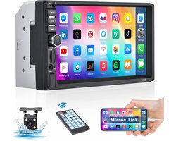 DIN Auto Stereo Bedraad Mirror Link FM, Bluetooth, 7" Touchscreen Autoradio met Achteruitrijcamera, USB AUX Opladen Met Pomo
