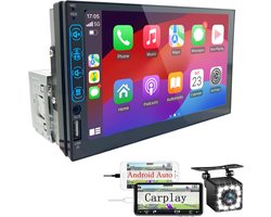 DIN Bluetooth autoradio met CarPlay en Android Auto - 7 inch HD touchscreen autoradio met Mirror Link iOS/Android/FM-radio/USB/EQ - autoradio met achteruitrijcamera