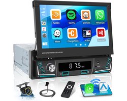Draadloze CarPlay autoradio, 7 inch intrekbaar touchscreen, 1 DIN draadloze Android autoradio, Bluetooth FM AM-radio, USB AUX TF achteruitrijcamera