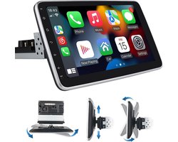 Enkele 1 DIN autoradio met draadloos Apple CarPlay en Android Auto, afneembaar HD draaibaar en kantelbaar touchscreen, GPS, navigatie, Bluetooth, ondersteuning voor achteruitrijcamera, audio- en video-ontvanger