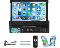ESSGOO 1Din Autoradio - Apple Carplay & Android Auto (Draadloos) - 7" HD Touchscreen Handmatig Opvouwbaar Scherm - USB, AUX, Bluetooth - FM, EQ, TF