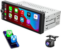 ESSGOO 1Din Autoradio Universeel - Android 15 - 6,9 Inch HD Touchscreen - 4+64GB - Apple Carplay & Android Auto (Draadloos) - GPS, Bluetooth, USB, USB-C & MP5 - AHD Achteruitrijcamera
