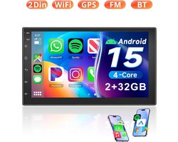 ESSGOO 2Din Autoradio - 7 Inch HD Touchscreen - 2+32GB Android 15 - Apple Carplay & Android Auto - GPS, BT, WIFI, SWC