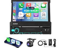 ESSGOO Autoradio 1 Din - Apple Carplay & Android Auto (Draadloos) - 7" HD Touchscreen Handmatig Opvouwbaar Scherm - Android 15, 4+64GB - GPS, Wifi, USB, AUX, - DAB & Achteruitrijcamera
