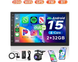 ESSGOO Autoradio 2Din - 7 Inch Touchscreen - Apple Carplay & Android Auto - DAB, GPS, Wifi, BT - Android 15