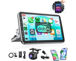 ESSGOO DAB+ 1Din Autoradio - Android 14 4+64GB - Apple Carplay & Android Auto (Draadloos) - 10.1 Inch IPS HD Verstelbaar Touchscreen - GPS Navigatiesysteem - Bluetooth, USB, WIFI, SWC - AHD Achteruitrijcamera