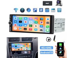 ESSGOO Universele 1Din Autoradio met Bluetooth - DAB+ - Draadloze Apple Carplay en Android Auto - 6,86 inch Touchscreen - USB, Aux, FM-Radio, RDS, MP5 - Handsfree bellen - Android 15 4 + 64GB -Achteruitrijcamera