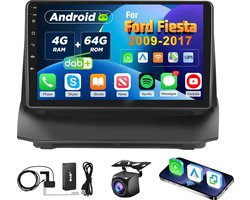 ESSGOO voor Ford Fiesta Carplay Autoradio - 2009-2017 - Android 15 4+64GB - 9" Touchscreen - GPS, Wifi, SWC - DAB & Achteruitrijcamera