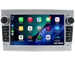 Geschikt voor Opel Corsa D - Zilver (2001 t/m 2013) | 4+64GB 8-CORE | 7 inch Android 15.0 CarPlay autoradio | Draadloos CarPlay & Android Auto | Mic, Camera (AHD) & DAB+ | Bluetooth & WiFi | NAVIBOP NB-4710 | Bouwjaar 2001 t/m 2013