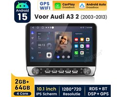 Hexinex 10.1" autoradio Geschikt voor AUDI A3 8P 2003-2013 - Draadloos CarPlay, Android Auto, Androdi 15, multimediaspeler, 2GB+64GB