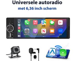 Hexinex 1DIN Autoradio - 6.28 inch scherm - met Draadloze Carplay & Android Auto - BT 5.2 - USB/USB-C + Achteruitrijcamera