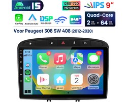 Hexinex 9" autoradio Geschikt voor Peugeot 308 SW Peugeot 408 (2012 -2020) - Draadloos CarPlay, Android Auto, Android 15, multimediaspeler, 2GB+64GB