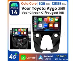 Hexinex Octa-Core autoradio Geschikt voor Peugeot 108/ Citroen C1/ Toyota Aygo- Draadloos CarPlay, Android Auto, multimediaspeler, 6GB+128GB