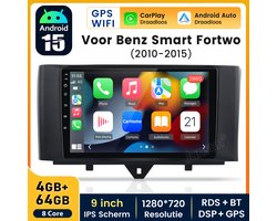 Hexinex Octa-Core autoradio Geschikt voor Smart Fortwo 451 2010-2015 - Draadloos CarPlay, Android Auto, multimediaspeler, Android 15, 4GB+64GB