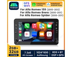 Hexinex Quad-Core autoradio Geschikt voor Alfa Romeo 159 Spider Brera - Draadloos CarPlay, Android Auto, Android14, multimediaspeler, 2GB+32GB
