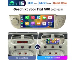 Hexinex Quad-Core autoradio Geschikt voor Fiat 500 (2007-2015) - Draadloos CarPlay, Android Auto, Ondersteunt DAB+, multimediaspeler, 2GB+64GB, Wit