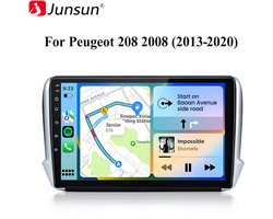 JUNSUN 10" Autoradio Draadloze Android Auto & Apple CarPlay Multimediasysteem voor Peugeot 208 2008 (2013-2020) – Android 15 GPS Navi WIFI BT DAB+ SWC USB RDS 4GB+64GB 8-core Processor